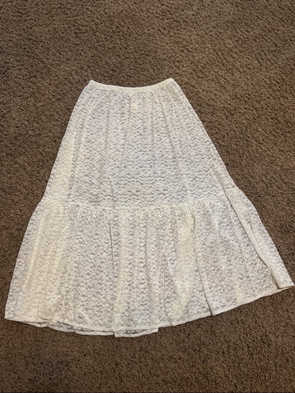 aerie White Lace Tiered Maxi Skirt